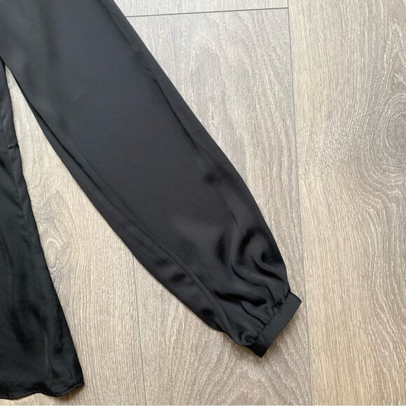 L'Academie Revolve 70's Blouse Neck Tie Black Long Sleeve Satin Size XS - Picture 9 of 14